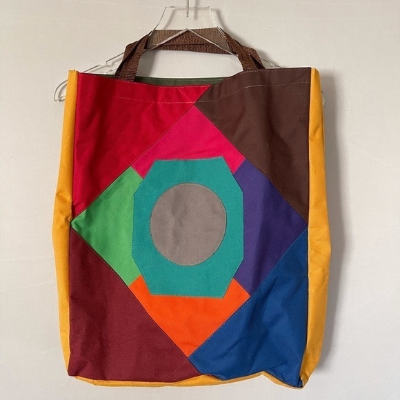 Vintage Handbags - Vintage Lightweight Bright Kaleidoscope Color Block Tote Bag